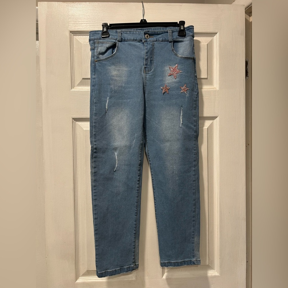 Trendy Blue Ankle Jeans with Star Details